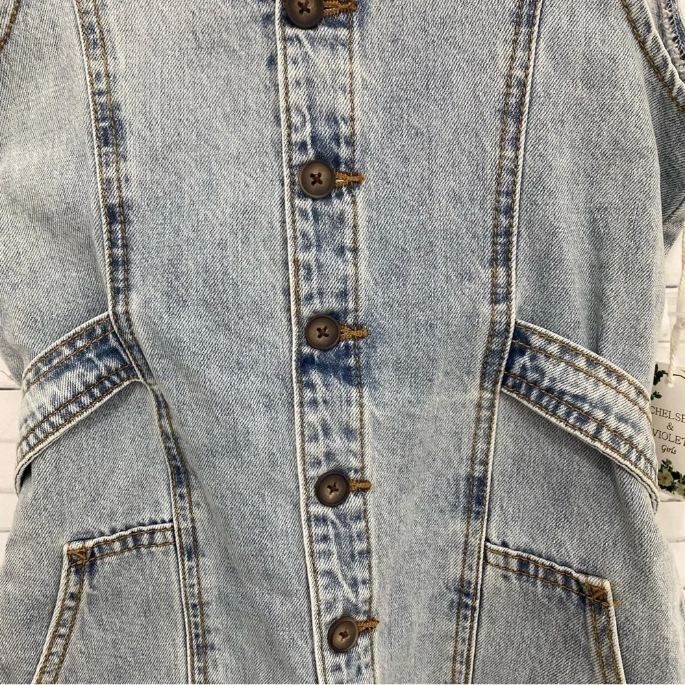 Chelsea & Violet Big Girls Size Large 1 Piece Denim Button Front Tie Back Romper - Picture 5 of 11